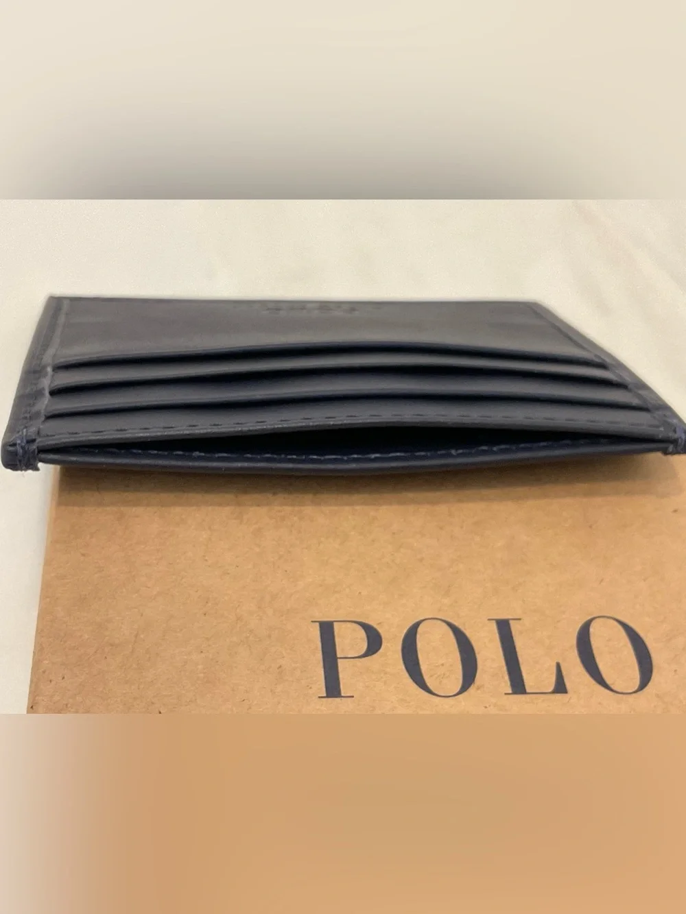 NEW Polo Ralph Lauren POLO PLAYER BEAR Leather Slim Card Case Wallet - NAVY BLUE